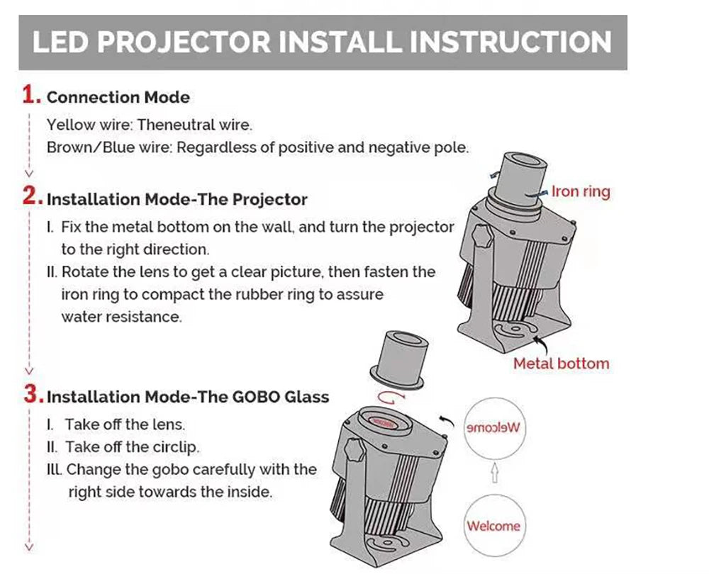 Custom Led Hd Indoor Door Head Projector Outdoor Waterproof Rotating Advertising Image Projection Lamp Gobo Logo Projector