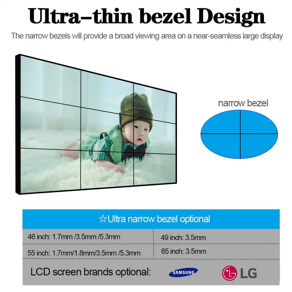 Seamless Lcd  Wall Ultra Narrow Bezel 2x2 3x3 Multi Splicing Screen Advertising Player Digital 4K Display for Displaying Video