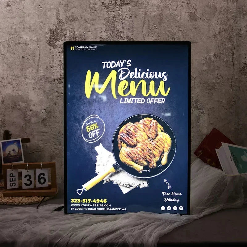 A4 A3 A2 Slim LED Advertising Light Box Cafe Restaurants Menu Board Cinema Movie Poster Display Screen Tempered Glass Light Box