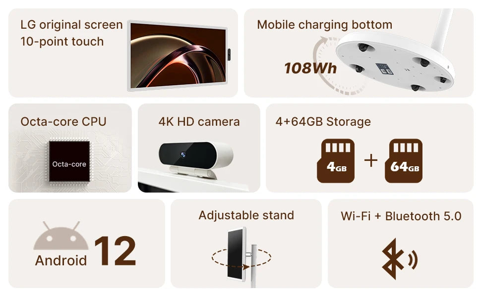 Mobile TV 32 inch Floor Standing Intelligent Touch Screen Android System/Home/8+128GB/AI Voice Remote Control Office use