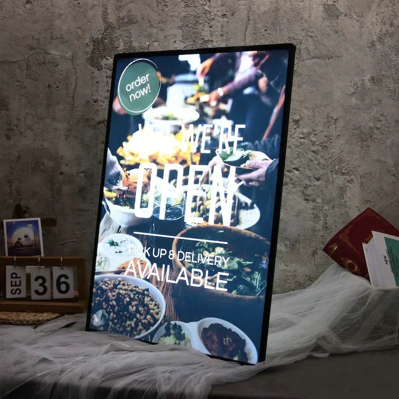 A4 A3 A2 Slim LED Advertising Light Box Cafe Restaurants Menu Board Cinema Movie Poster Display Screen Tempered Glass Light Box