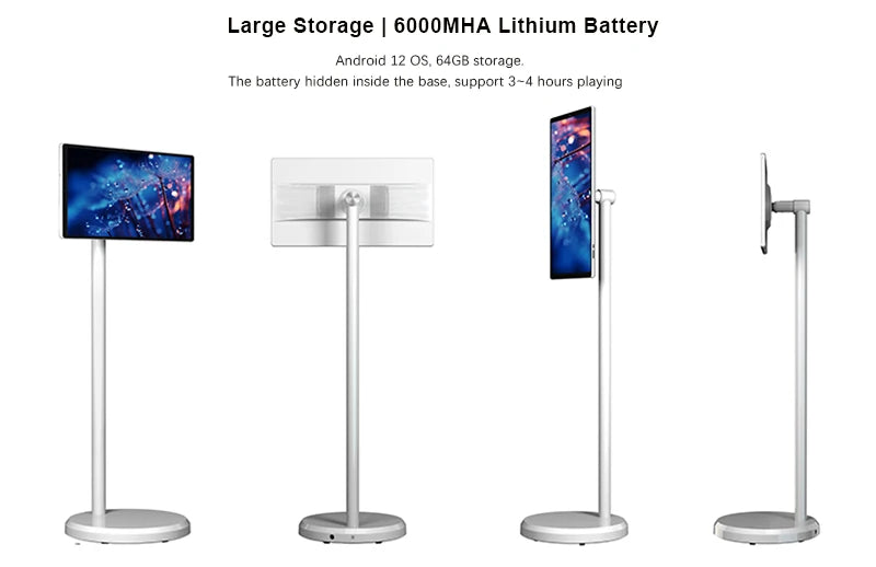 Home Appliances Tv Smart TV 21.5  Portable Mobile Touch Screen Android 12 OS Floor Stand Display Battery for Home Learning