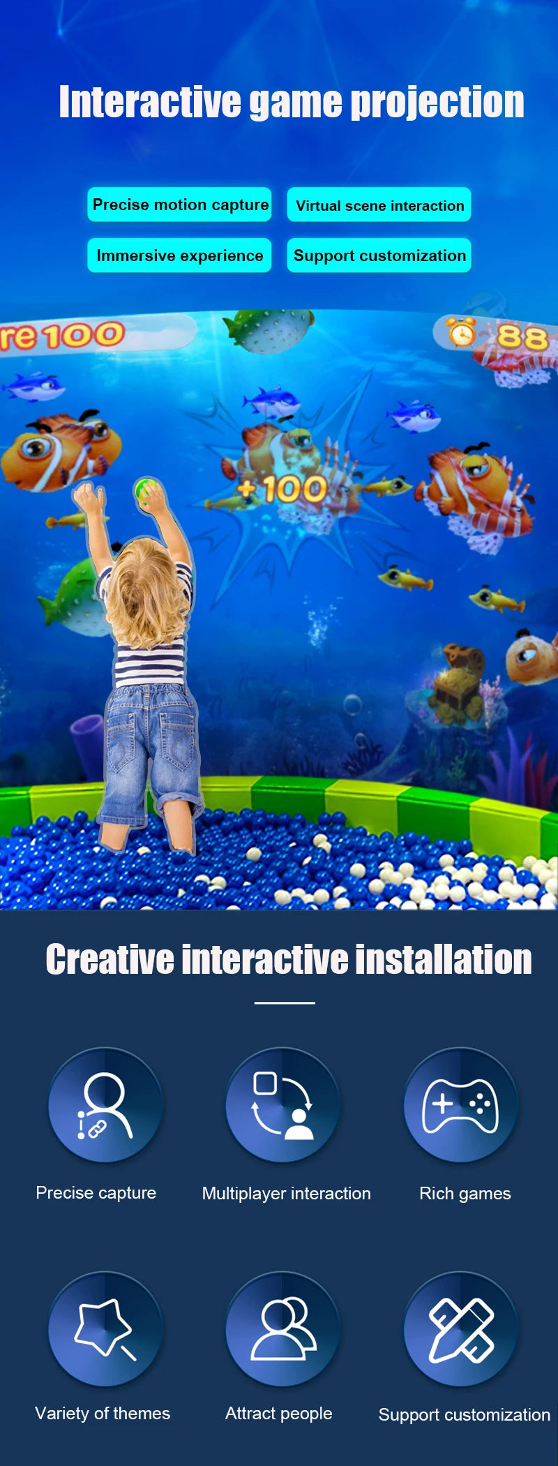 Mutil Finger Touch Large Screen Interactive Projection System Game for Kids and Adults Work With Windows and any Projectors