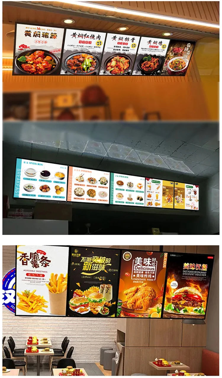 LED Slim Snap Frame Light Box Illuminated Poster Display LED Backlit Menu Board For Restaurant Cafe Shops Wall Mounted Billboard