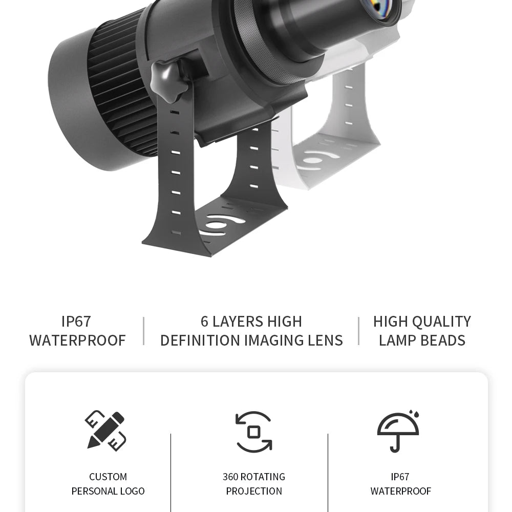 Custom Led HD Gobo Logo Projector Indoor Outdoor Ip67 Waterproof Rotating Advertising Image Projection Light For Floor Wedding