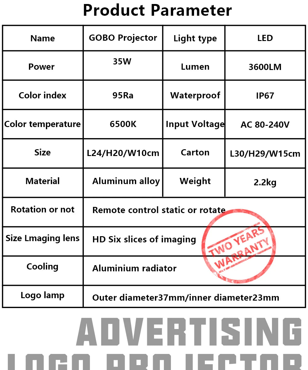 Moving Customed Gobo 35W Advertising Light Outdoor Waterproof IP67 Image Rotation Led Logo Projector Store Entrance Floor